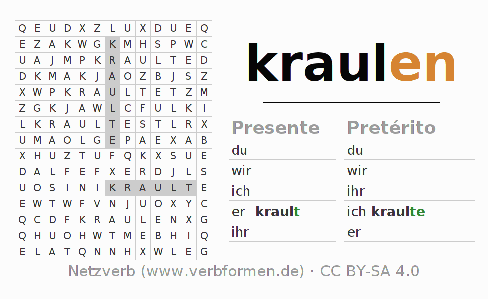 Juego de palabras cruzadas para la conjugación del verbo kraulen (hat)