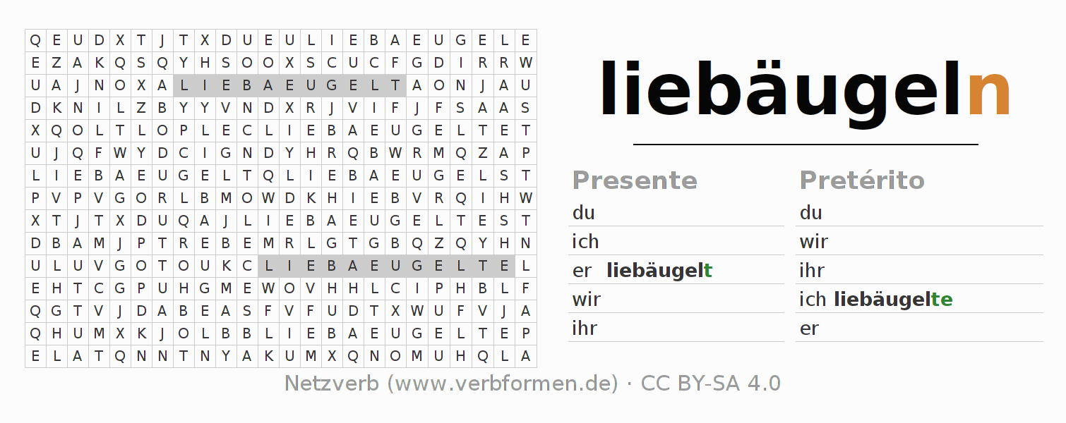 Juego de palabras cruzadas para la conjugación del verbo liebäugeln