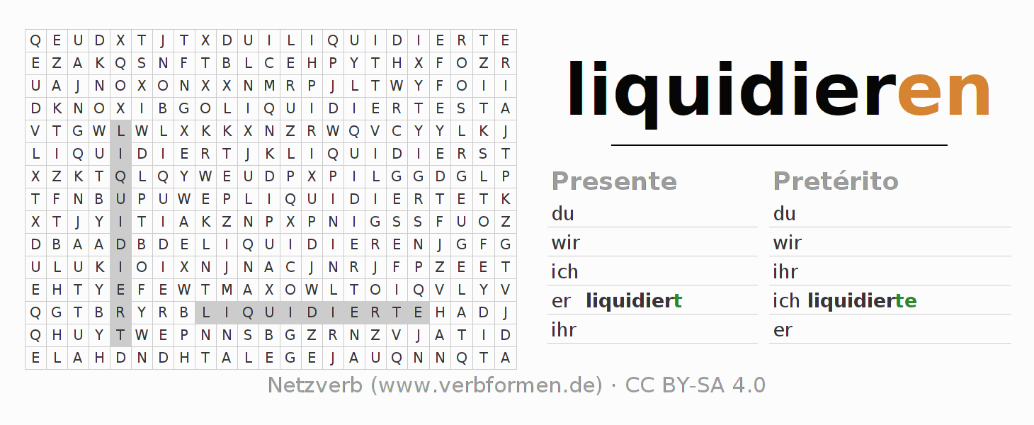 Juego de palabras cruzadas para la conjugación del verbo liquidieren