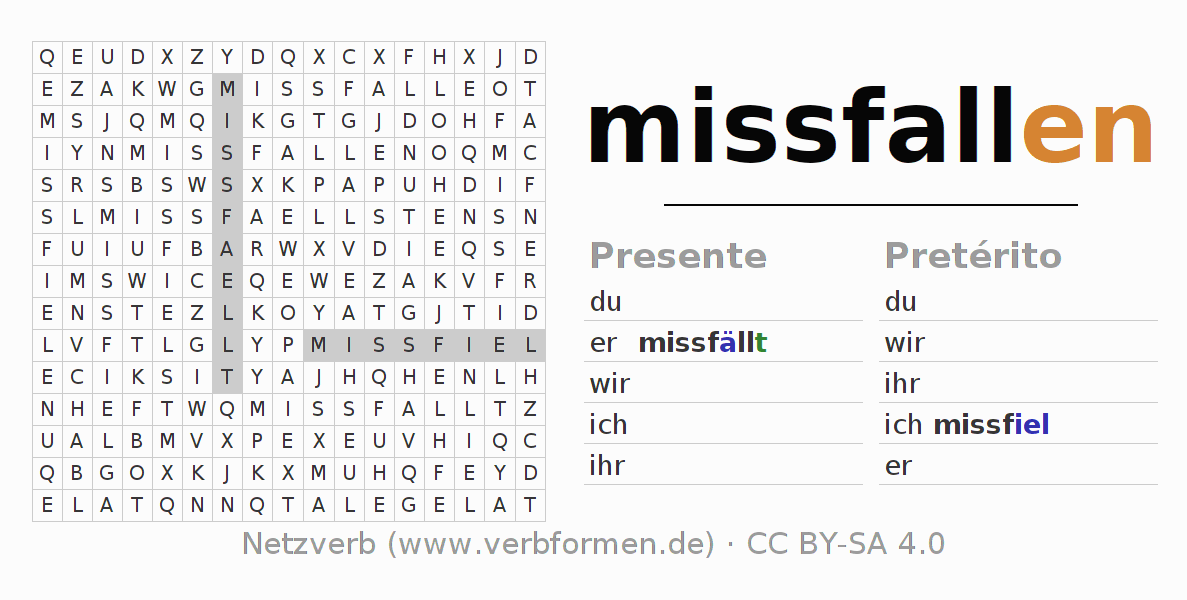 Juego de palabras cruzadas para la conjugación del verbo missfallen