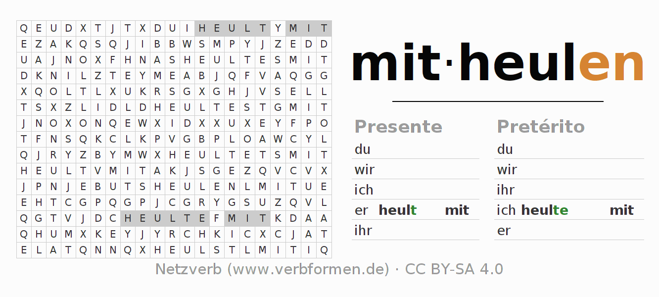 Juego de palabras cruzadas para la conjugación del verbo mitheulen