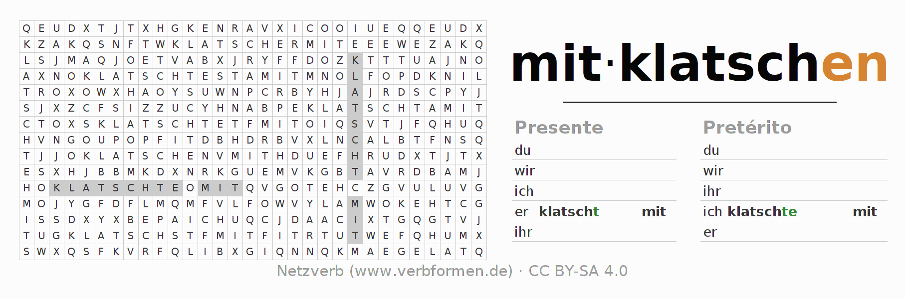 Juego de palabras cruzadas para la conjugación del verbo mitklatschen