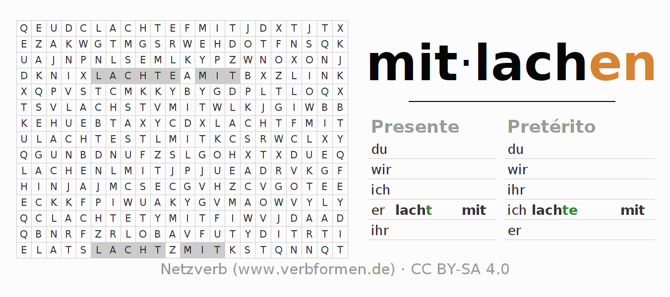 Juego de palabras cruzadas para la conjugación del verbo mitlachen