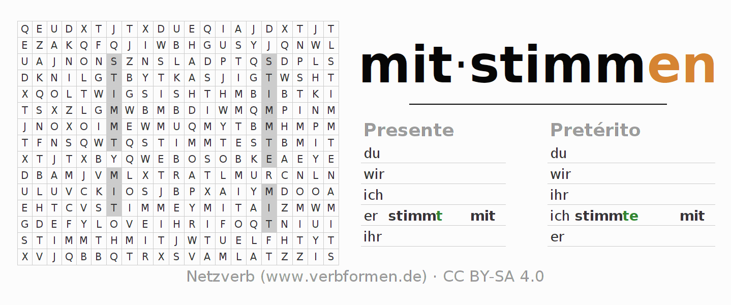 Juego de palabras cruzadas para la conjugación del verbo mitstimmen