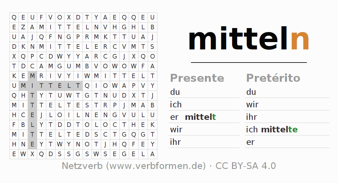 Juego de palabras cruzadas para la conjugación del verbo mitteln