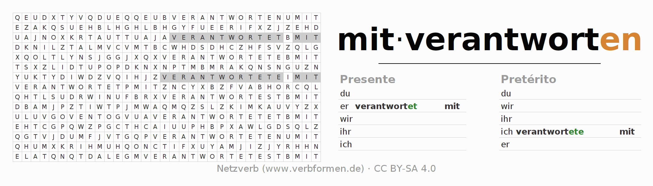 Juego de palabras cruzadas para la conjugación del verbo mitverantworten