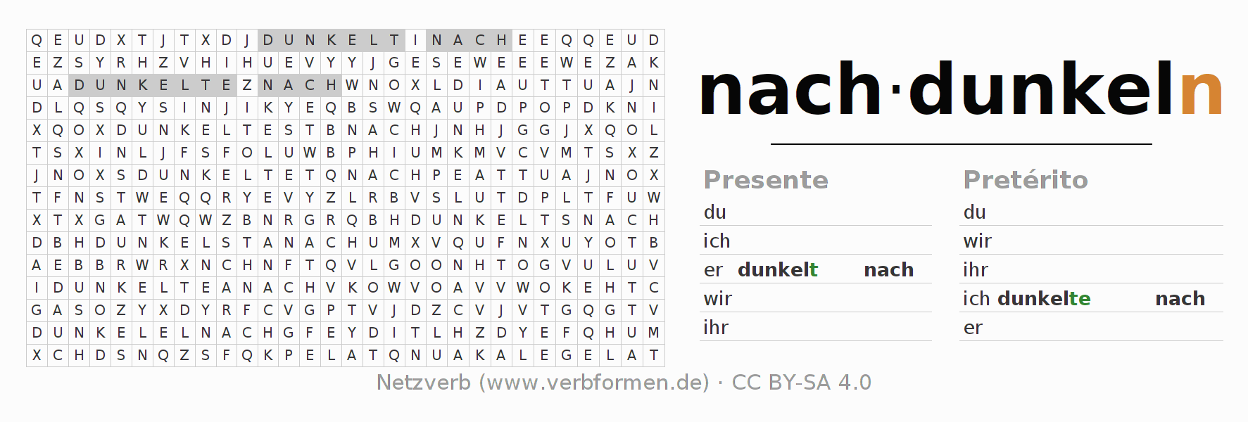 Juego de palabras cruzadas para la conjugación del verbo nachdunkeln (hat)