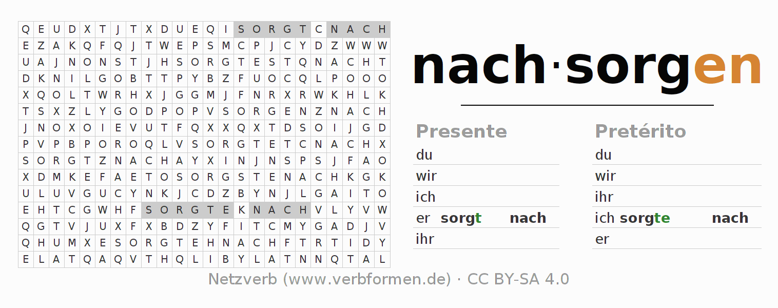 Juego de palabras cruzadas para la conjugación del verbo nachsorgen