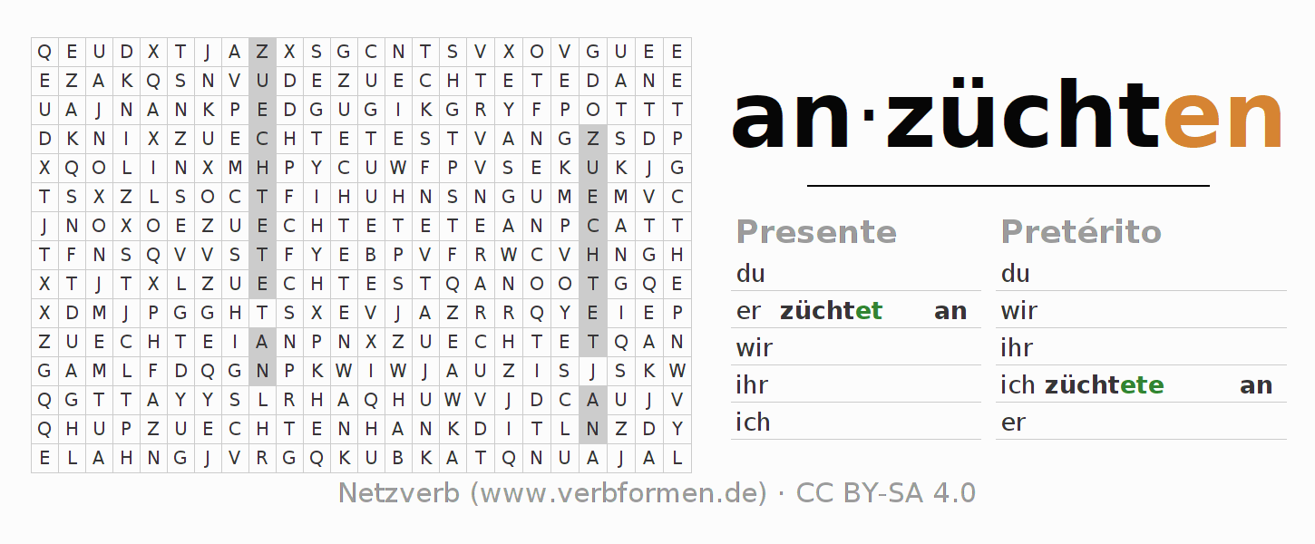 Juego de palabras cruzadas para la conjugación del verbo anzüchten