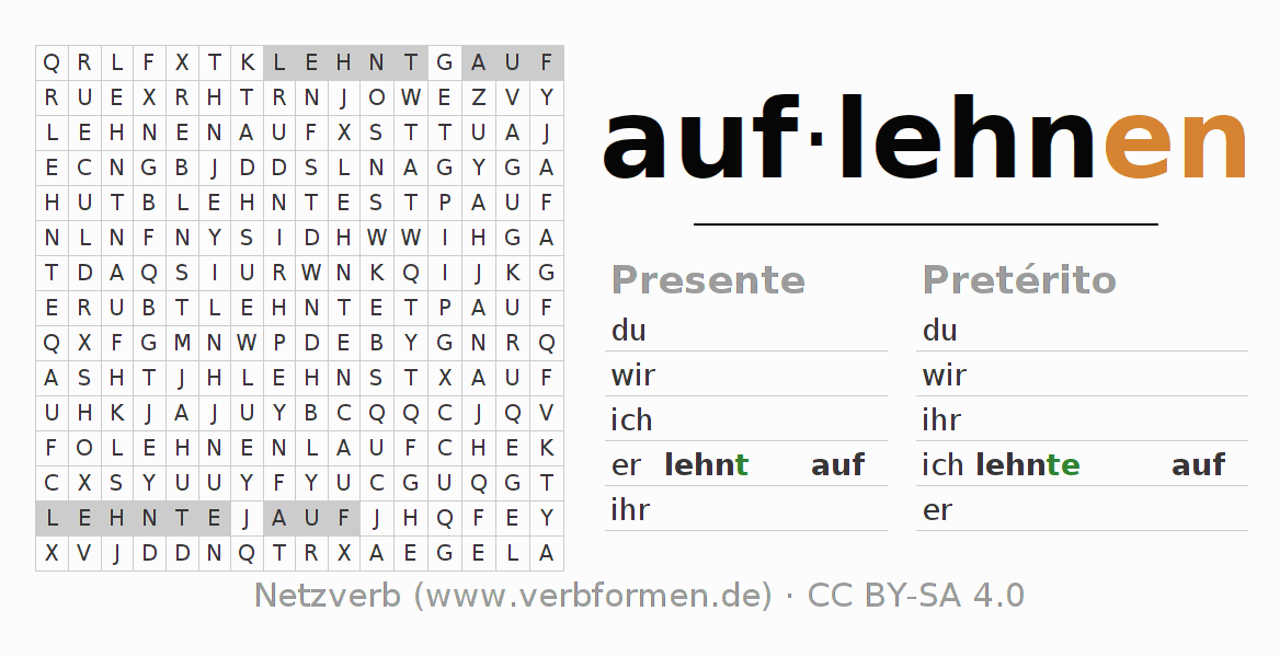 Juego de palabras cruzadas para la conjugación del verbo auflehnen