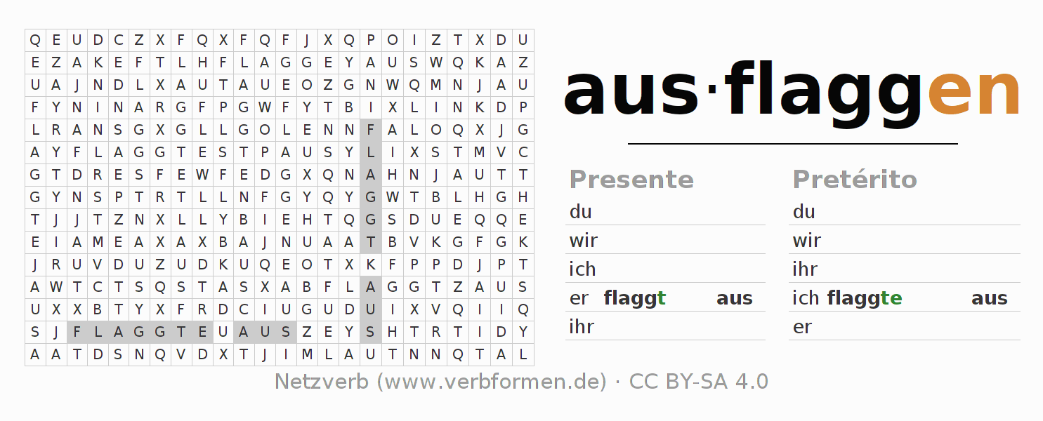 Juego de palabras cruzadas para la conjugación del verbo ausflaggen