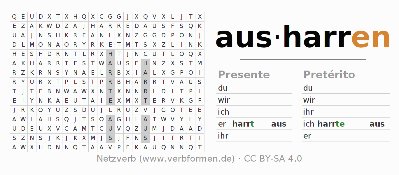 Juego de palabras cruzadas para la conjugación del verbo ausharren
