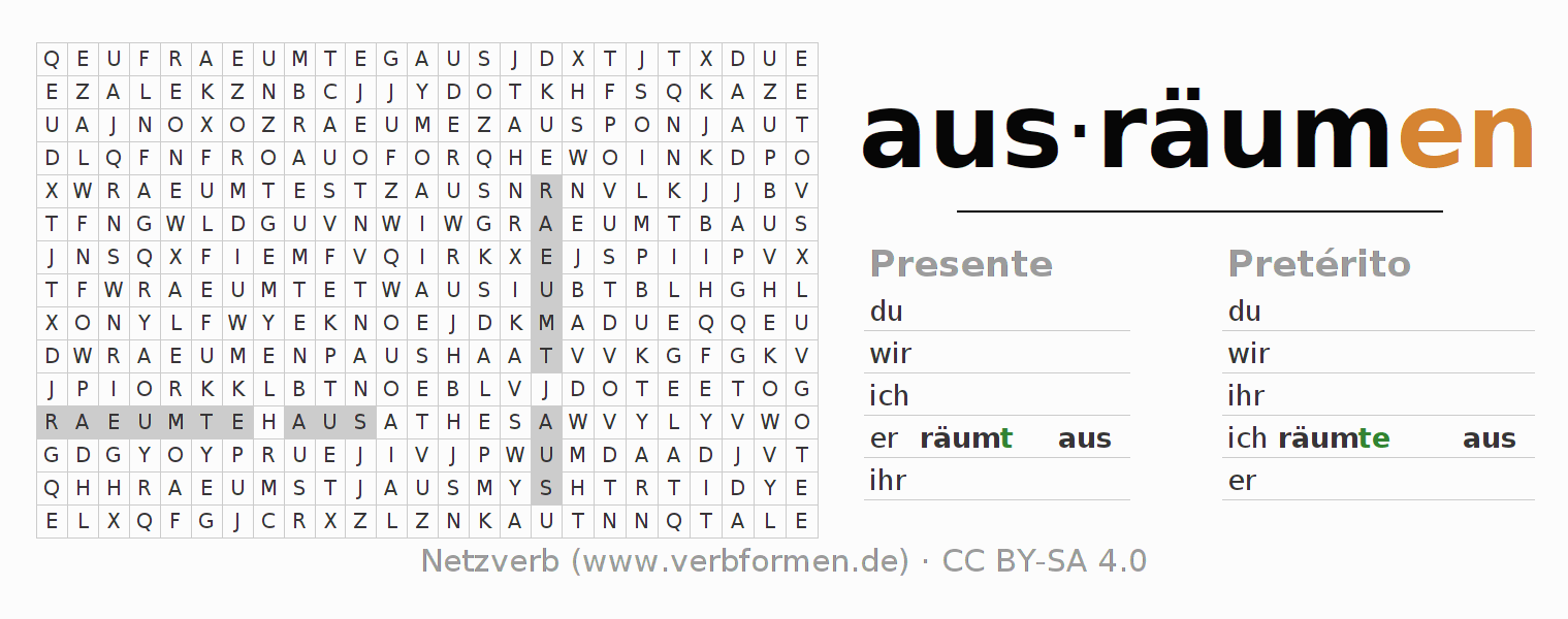 Juego de palabras cruzadas para la conjugación del verbo ausräumen