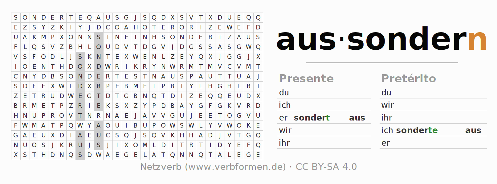 Juego de palabras cruzadas para la conjugación del verbo aussondern