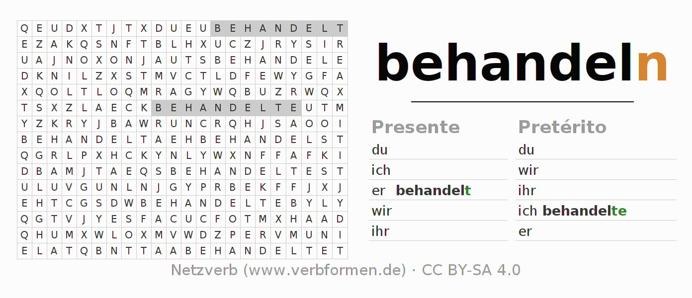 Juego de palabras cruzadas para la conjugación del verbo behandeln