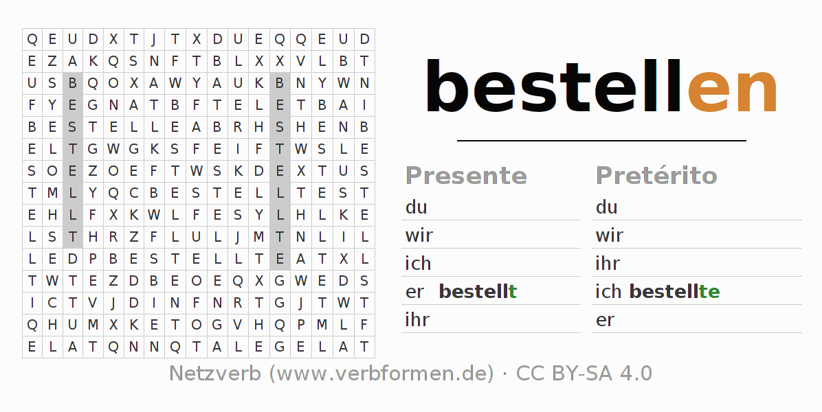Juego de palabras cruzadas para la conjugación del verbo bestellen