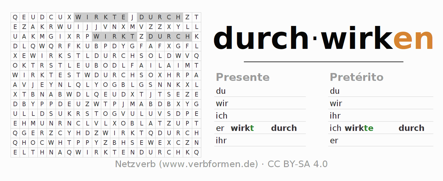 Juego de palabras cruzadas para la conjugación del verbo durch-wirken
