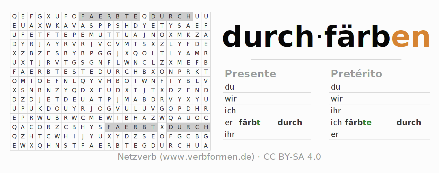 Juego de palabras cruzadas para la conjugación del verbo durchfärben