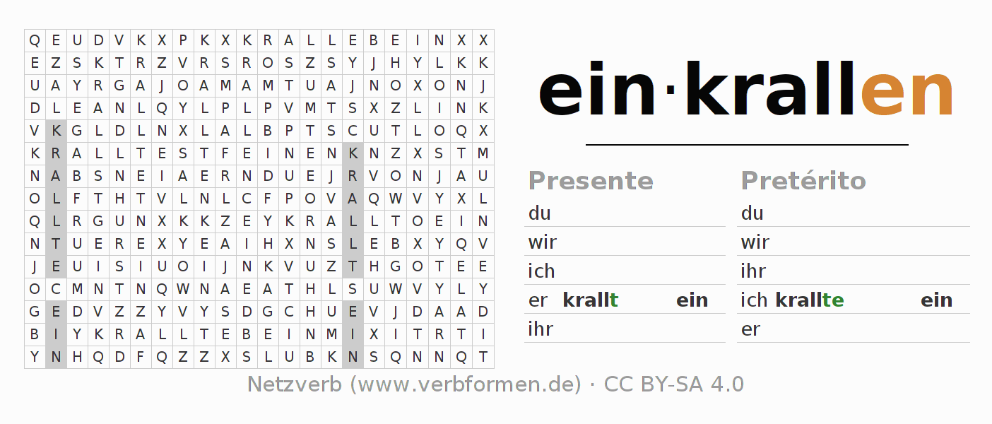 Juego de palabras cruzadas para la conjugación del verbo einkrallen