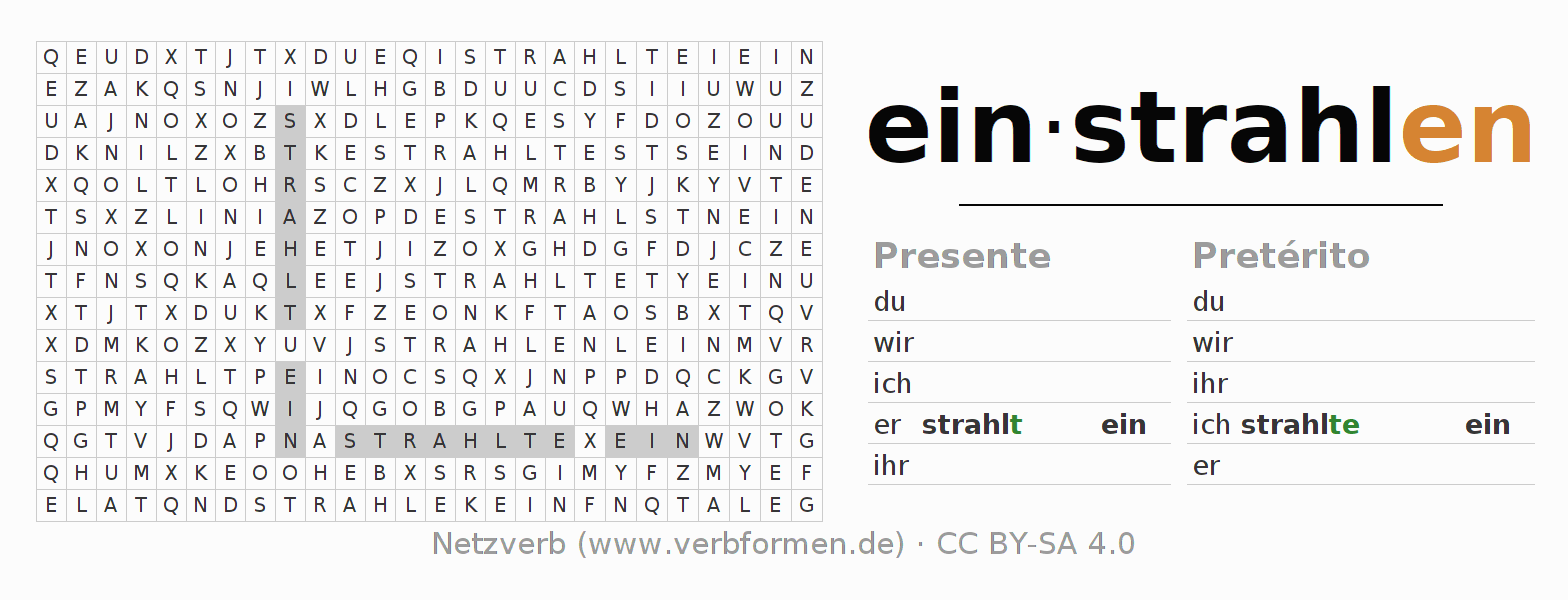 Juego de palabras cruzadas para la conjugación del verbo einstrahlen