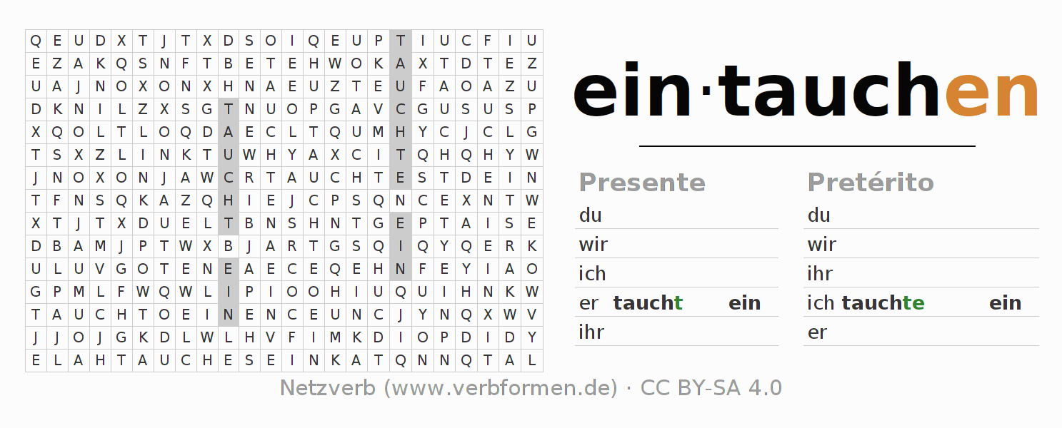 Juego de palabras cruzadas para la conjugación del verbo eintauchen (hat)