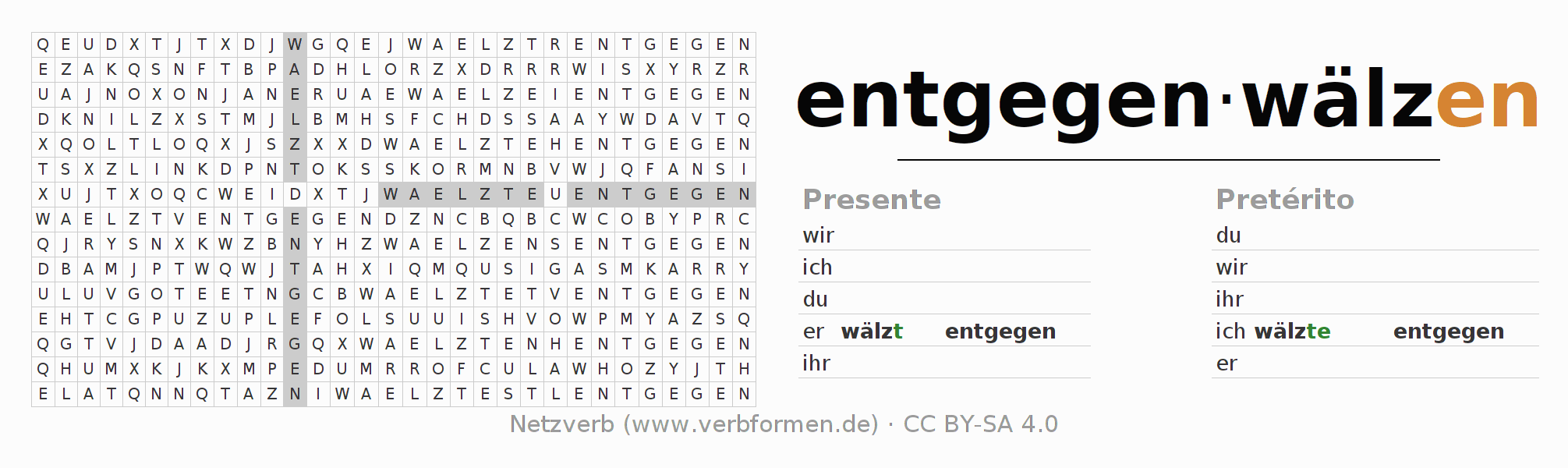 Juego de palabras cruzadas para la conjugación del verbo entgegenwälzen