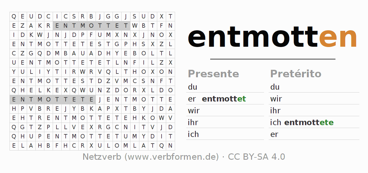 Juego de palabras cruzadas para la conjugación del verbo entmotten