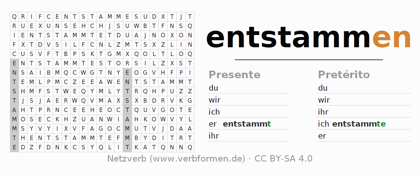 Juego de palabras cruzadas para la conjugación del verbo entstammen