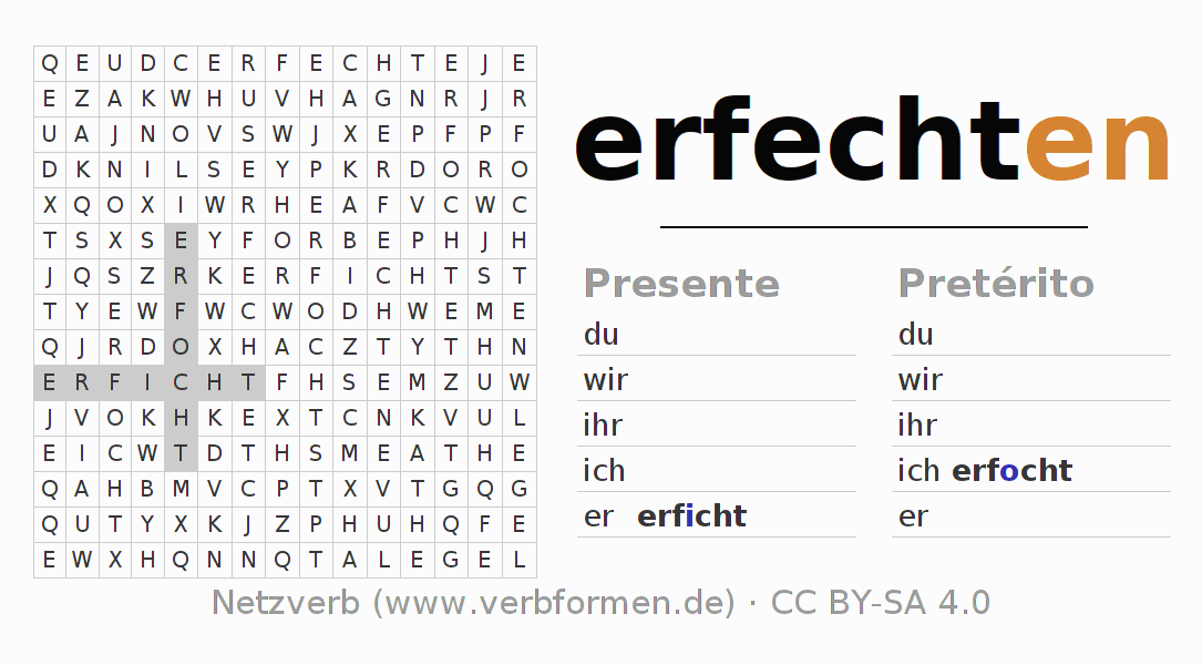 Juego de palabras cruzadas para la conjugación del verbo erfechten