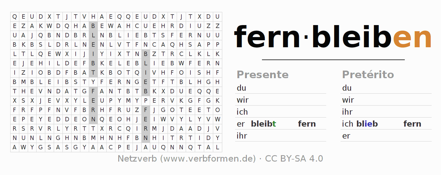 Juego de palabras cruzadas para la conjugación del verbo fernbleiben