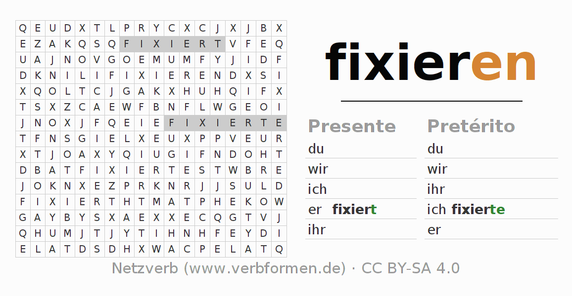 Juego de palabras cruzadas para la conjugación del verbo fixieren