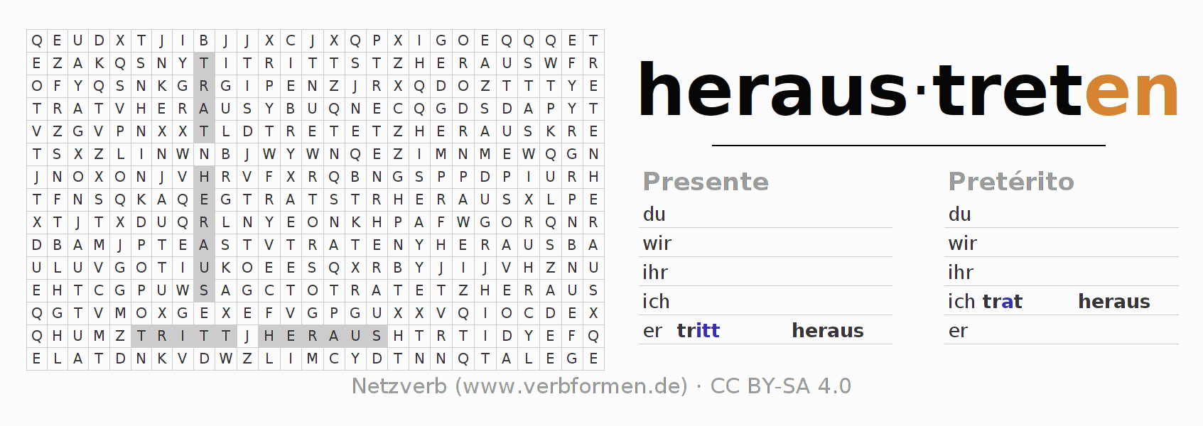 Juego de palabras cruzadas para la conjugación del verbo heraustreten (hat)