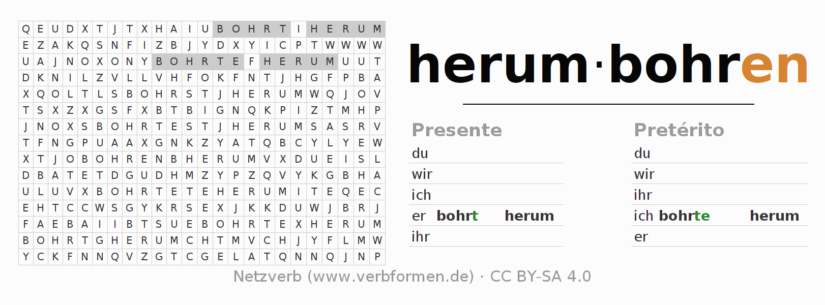 Juego de palabras cruzadas para la conjugación del verbo herumbohren