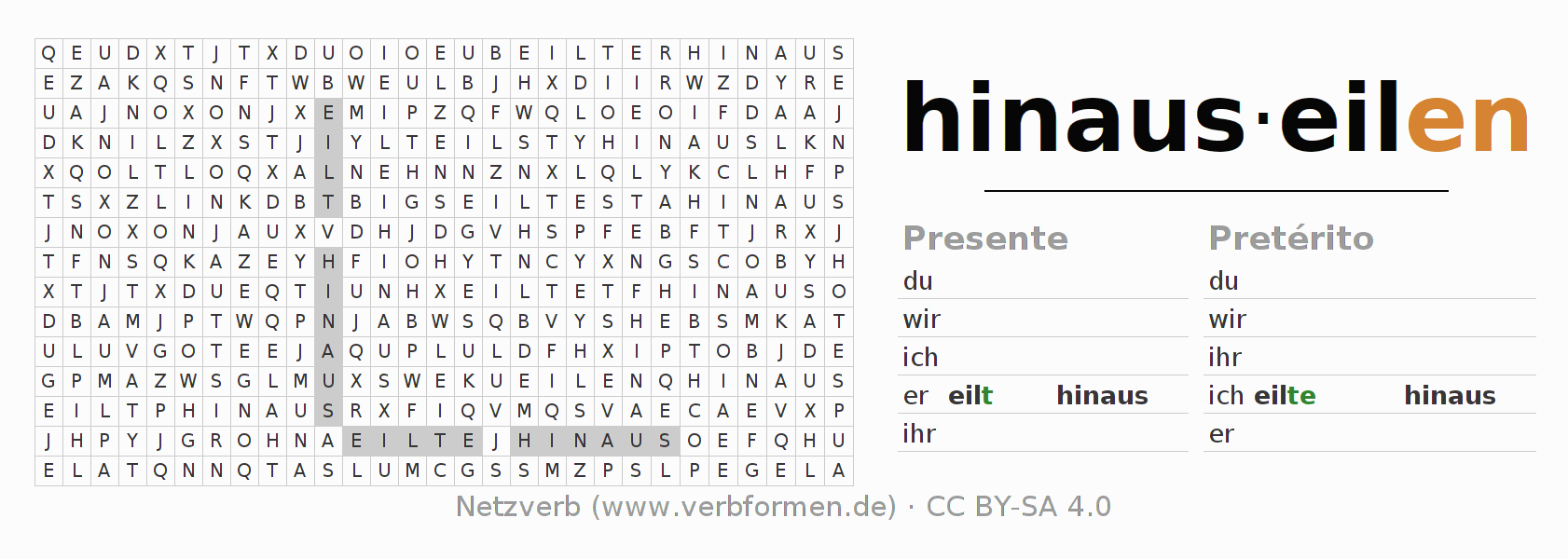 Juego de palabras cruzadas para la conjugación del verbo hinauseilen