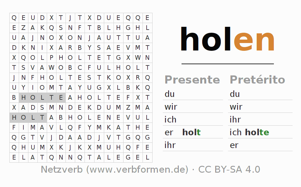 Juego de palabras cruzadas para la conjugación del verbo holen