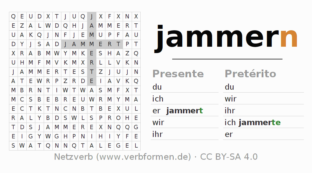 Juego de palabras cruzadas para la conjugación del verbo jammern