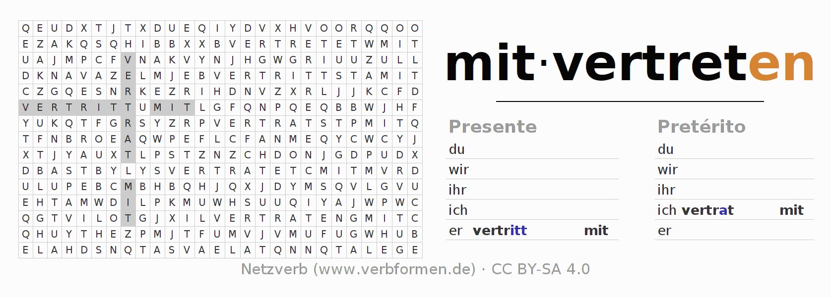 Juego de palabras cruzadas para la conjugación del verbo mitvertreten (hat)