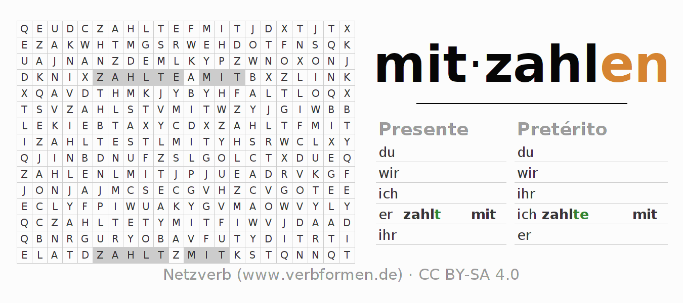 Juego de palabras cruzadas para la conjugación del verbo mitzahlen
