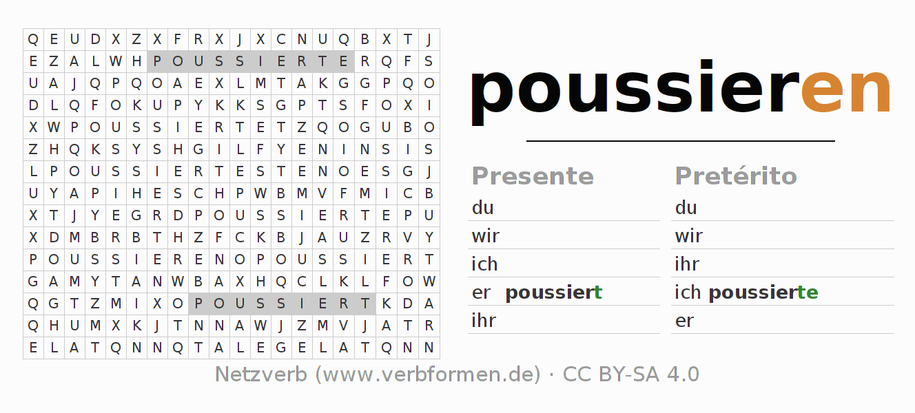 Juego de palabras cruzadas para la conjugación del verbo poussieren