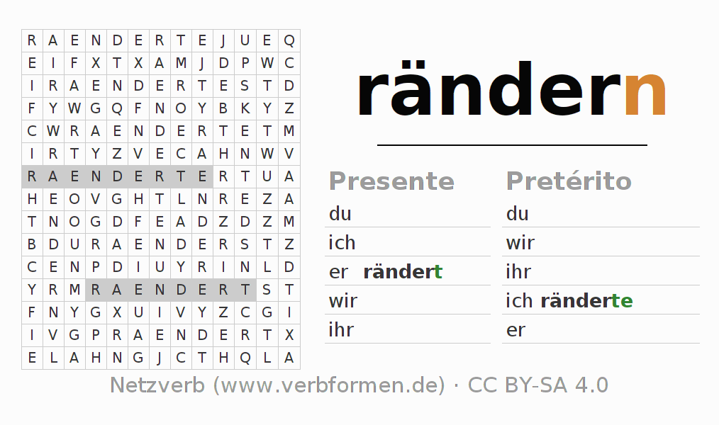 Juego de palabras cruzadas para la conjugación del verbo rändern