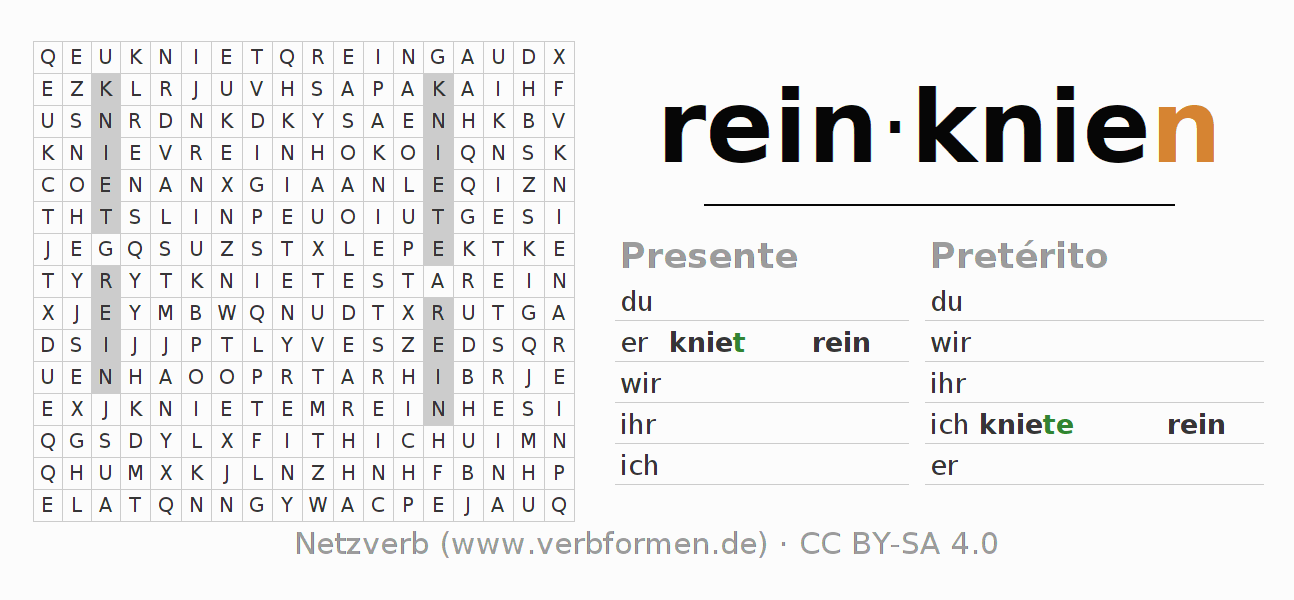 Juego de palabras cruzadas para la conjugación del verbo reinknien