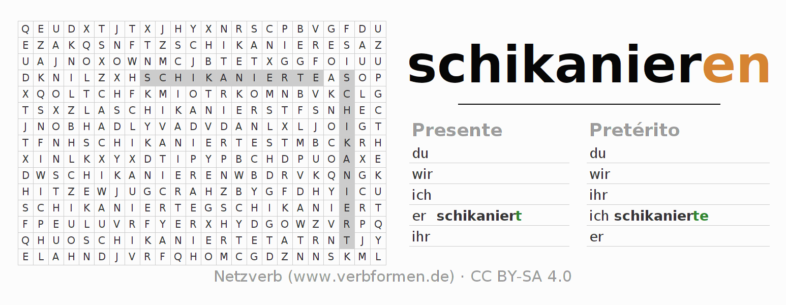 Juego de palabras cruzadas para la conjugación del verbo schikanieren