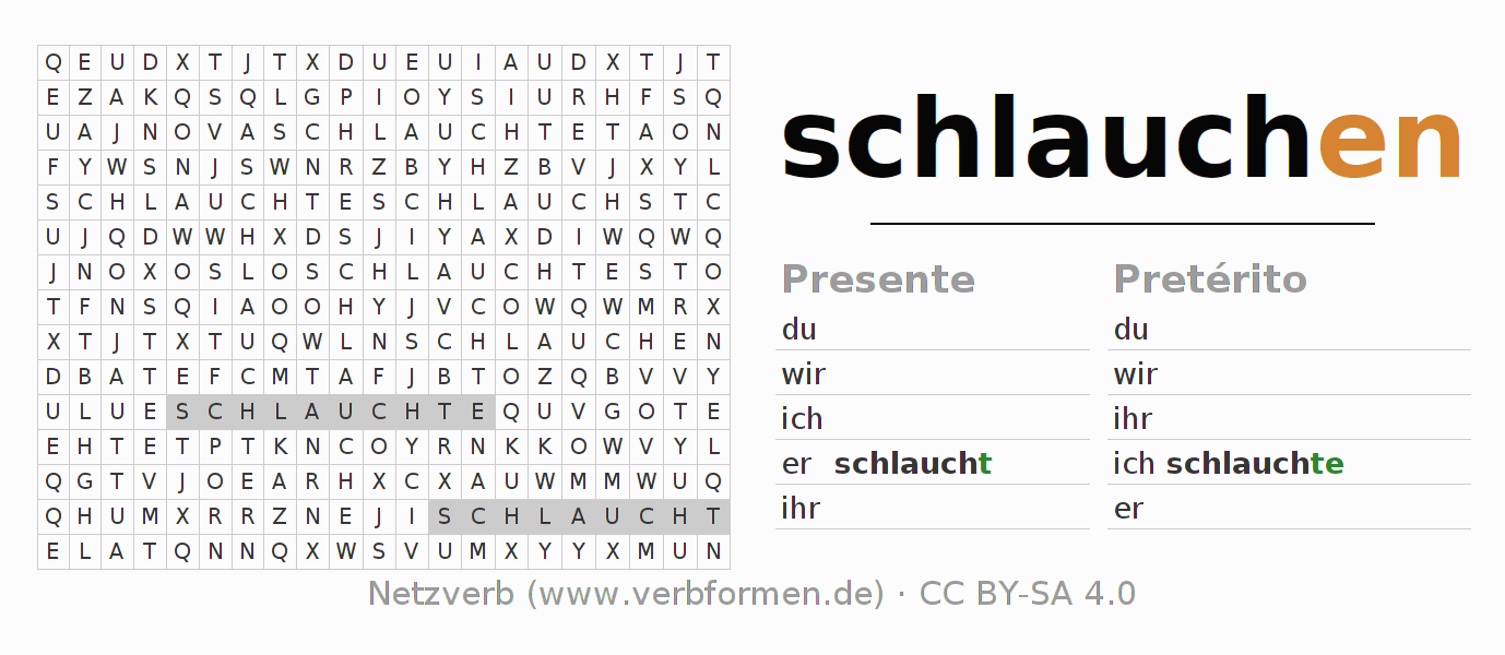 Juego de palabras cruzadas para la conjugación del verbo schlauchen