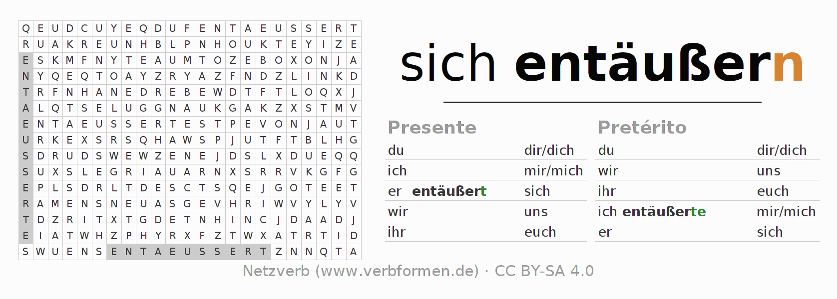 Juego de palabras cruzadas para la conjugación del verbo sich entäußern