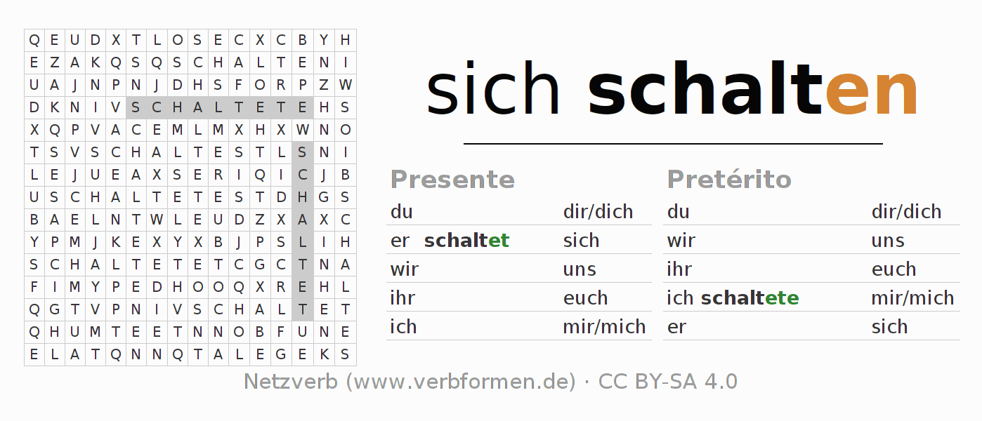 Juego de palabras cruzadas para la conjugación del verbo sich schalten