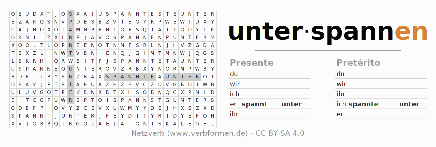 Juego de palabras cruzadas para la conjugación del verbo unterspannen