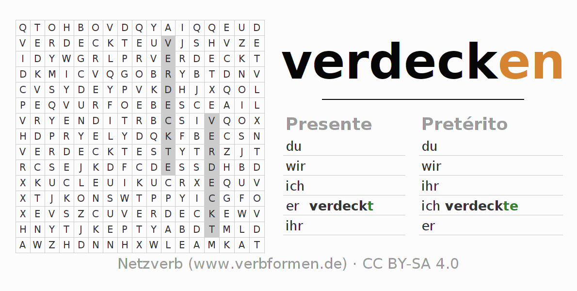Juego de palabras cruzadas para la conjugación del verbo verdecken