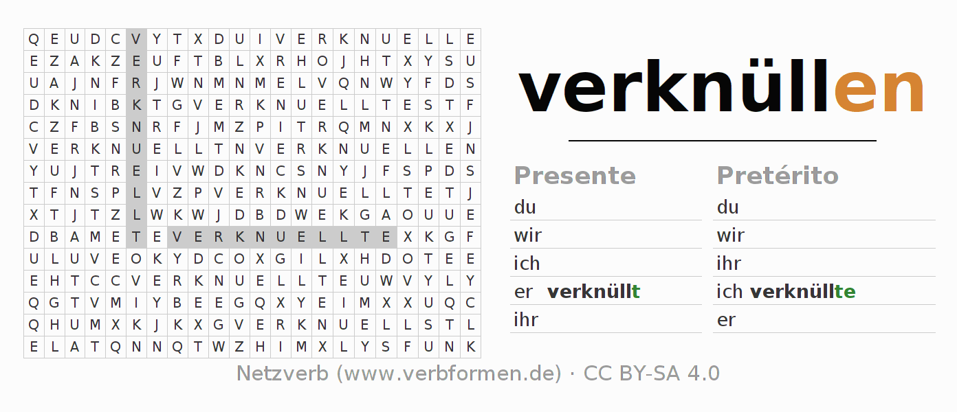 Juego de palabras cruzadas para la conjugación del verbo verknüllen