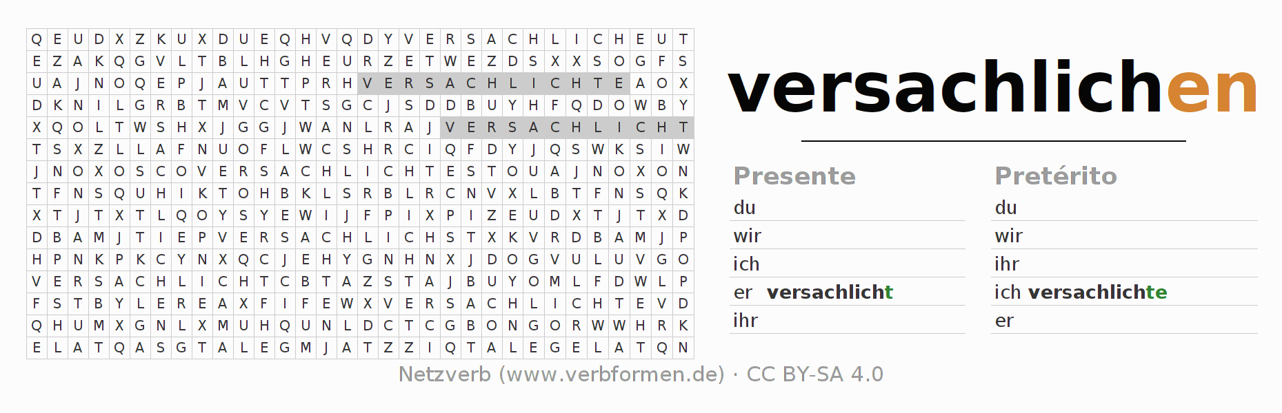 Juego de palabras cruzadas para la conjugación del verbo versachlichen