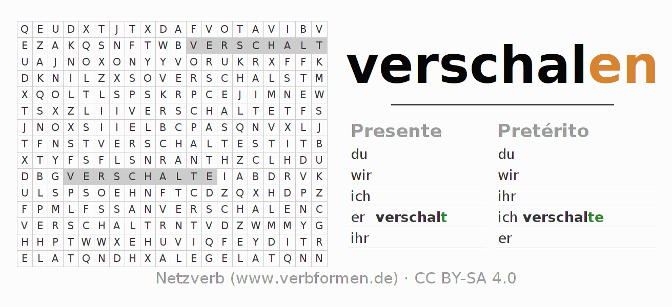 Juego de palabras cruzadas para la conjugación del verbo verschalen